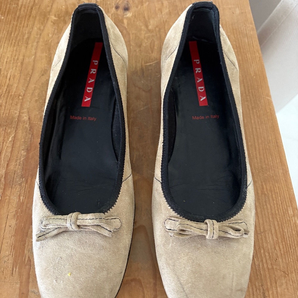 PRADA tan suede ballet slippers.  Size 6.5